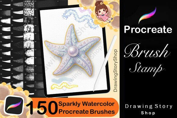 Download 150 Procreate Sparkly Watercolor Brushes - Watercolor brushes Collection
