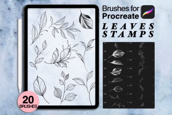 Download 20 Leaves Procreate Stamps - Leaves procreate Collection